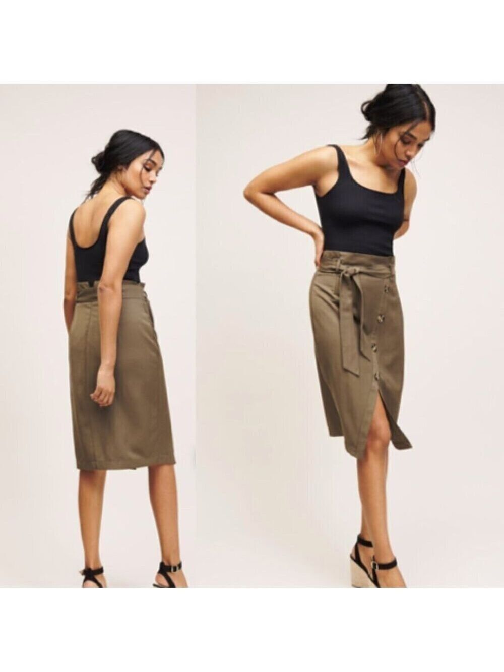 Dynamite Olive Green Button Front Midi Skirt Medium